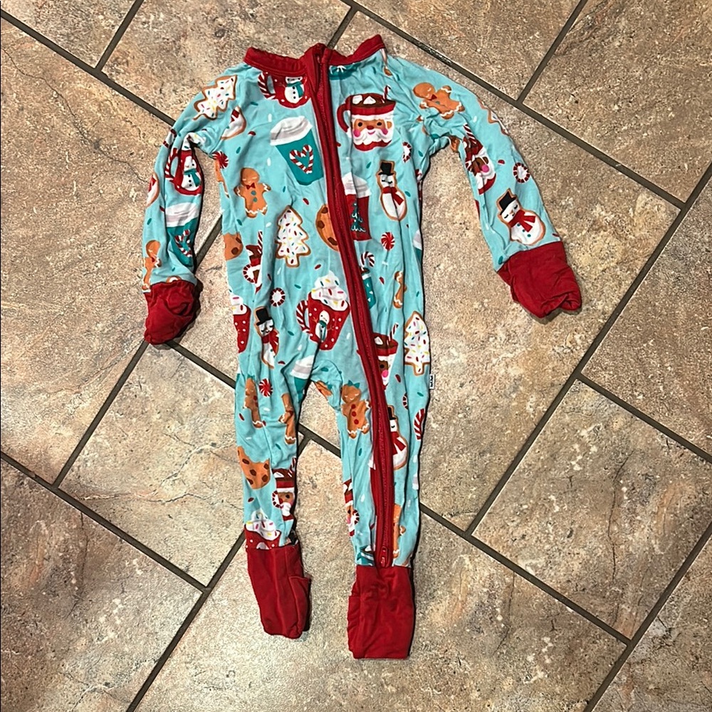 Little Sleepies Red & Aqua Holiday Cookie Print Footie